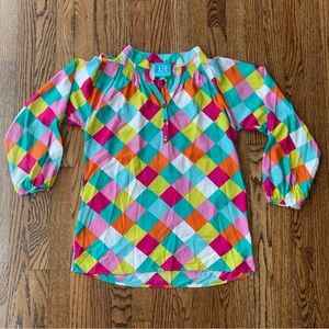 Escapada Tunic‎ Multicolor 3/4 Button Up V- Neck T Funky Size Small Shirt